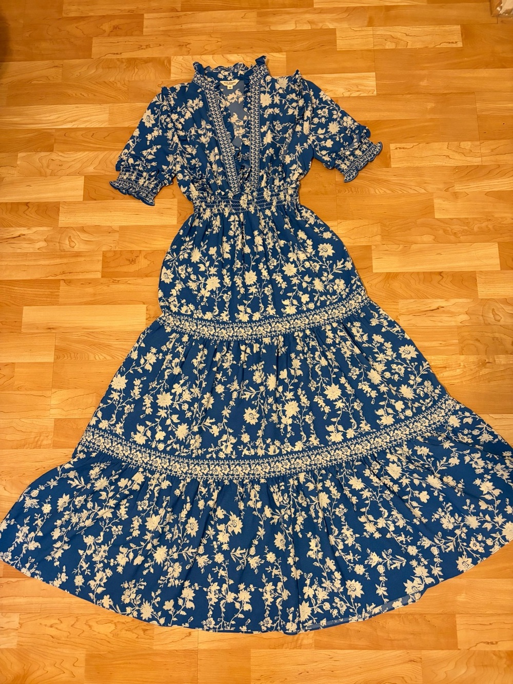 Max Studio Blue and Cream Floral Maxi Dress